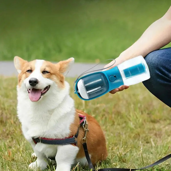 Vaso de agua para perros, bolsa de basura para comida y bebida, tres en uno, portátil, pequeño, multifuncional, para mascotas, suministros para mascotas