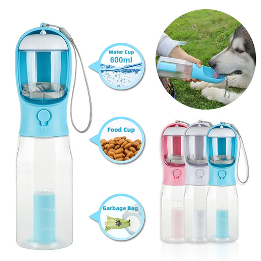 Botella de agua portátil para perros y gatos, comedero, bebedero, dispensador de excrementos, 3 en 1, a prueba de fugas, multifuncional, productos para mascotas