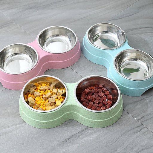 Cuencos dobles para mascotas, comedero para perros y agua, plato de acero inoxidable para beber, suministros de alimentación para gatos y cachorros, accesorios para perros pequeños