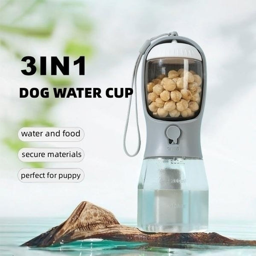 Vaso de agua para perros, bolsa de basura para comida y bebida, tres en uno, portátil, pequeño, multifuncional, para mascotas, suministros para mascotas